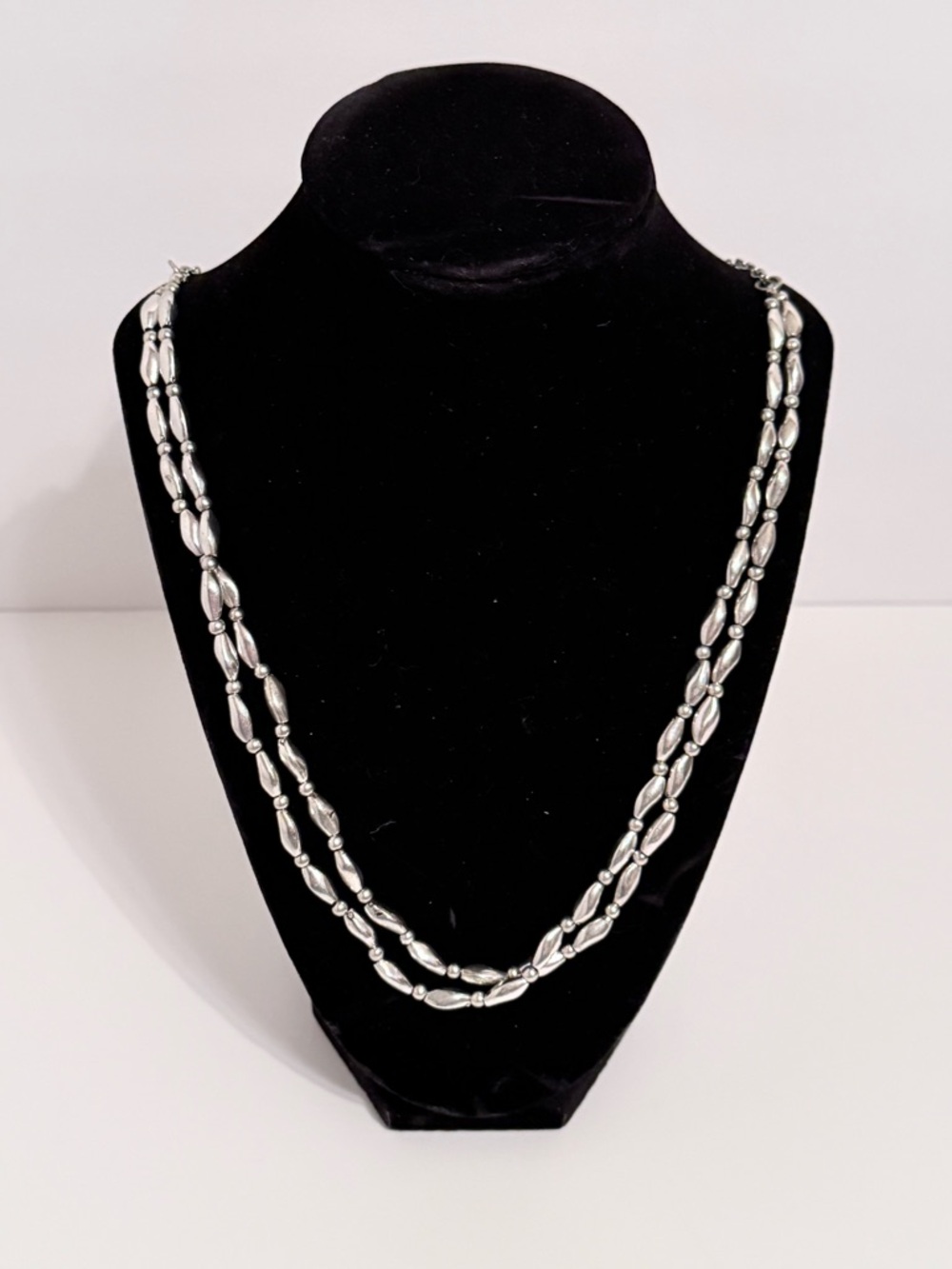 Silver Double-Strand Beaded Necklace - GH Bass & Co - NWT